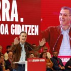 Pedro Sánchez ayer, en el congreso de PSN con el lema «Liderando Navarra".