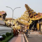 Imagen de una pagoda derruida debido al terremoto en Myanmar.