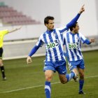 Máyor y David Malo celebran el gol del alicantino en el último Zamora CF-Deportiva (0-1).