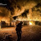 Imagen del estallido de una bomba rusa en Kupiansk.