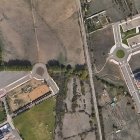 Vista cenital del área afectada por la interferencia de la vía entre león y Trobajo.  Balasto en la Raya y balasto en la vía.