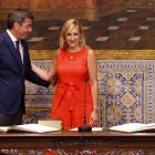 Imagen de archivo del presidente de la Generalitat Valenciana, Carlos Mazón, durante la toma de posesión de Salomé Pradas como consellera de Justicia e Interior, el 16 de julio de 2024. EFE/Ana Escobar