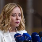 Imagen de archivo de la de la primera ministra italiana, Giorgia Meloni, en Bruselas. EFE/EPA/CHRISTOPHE PETIT TESSON