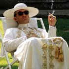 Jude Law en ‘The Young Pope’. Debajo, Inocencio X retratado por Bacon y Velázquez.