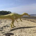 Recreación artística de un espinosaurio en una playa de Castellón.