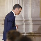 Sánchez durante un acto oficial tras conocerse el escándalo de las mordidas de Cerdán.