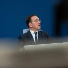 El ministro de Asuntos Exteriores, Unión Europea y Cooperación, José Manuel Albares, durante una rueda de prensa, en la sede de la Comisión Europea, a 11 de junio de 2025, en Bruselas (Bélgica).