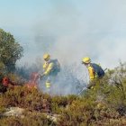 Trabajadores forestales en el incendio de Pardamaza.