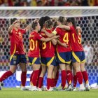 La jugadoras españolas celebran uno de sus goles.