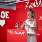 La portavoz del PSOE, Montse Mínguez, durante una rueda de prensa posterior a la reunión de la CEF-PSOE en la sede de Ferraz, a 7 de julio de 2025, en Madrid (España). 