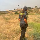 Una agente de la Guardia Civil durante las labores de investigación para determinar la autoría del fuego que calcinó 11 hectáreas en Toral de Fondo.