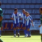 Celebración del último triunfo liguero de la Deportiva en A Malata en agosto del 2009 por 1-2.
