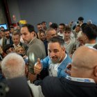 Santiago Abascal ayer, a su llegada a la madrileña Plaza de Toros de Vista Alegre.