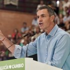 Pedro Sánchez en un mitin en Málaga este domingo 14 de septiembre.