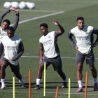 Bellingham, Mbappé, Alaba, Endrick y Mbappé en el entreno.