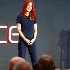 Sara García Alonso, astronauta de reserva de la ESA, en la presentación de la experiencia BEYOND de PLD Space en Elche (Alicante), donde se mostraron los planes para el cohete Miura 5, en octubre de 2024.