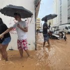 Vista general de las calles anegadas en Ibiza debido a las intensas lluvias.