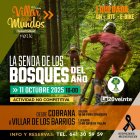 Cartel del evento de bicicleta de montaña por bosques.