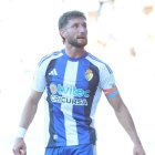 Borja Valle celebra el primer gol de la Deportiva en el partido ante el filial del Real Madrid.