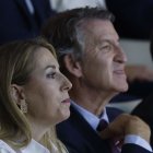 Alberto Núñez Feijóo y la presidenta de la Junta de Extremadura, María Guardiola.