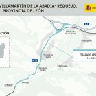 Mapa del enlace de la A-6 con la A-76 en Carracedelo-Toral.