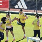 La selección, en el entrenamiento de ayer en Las Rozas.