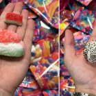 La transformación visual de las chuches: arriba, sandías y moras en su versión original y liofilizada, que amplía su volumen, acentúa los colores y potencia la textura gracias al proceso de secado al vacío.