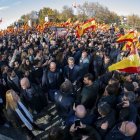 Feijóo en la concentración contra el Gobierno de Sánchez por la corrupción ayer, en el Templo de Debod en Madrid.