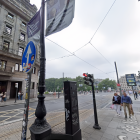 La catenaria sobre el tranvía de Bilbao
