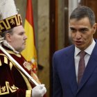 Pedro Sánchez a su llegada al acto institucional por el Día de la Constitución.