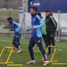 Erik Morán en el entrenamiento de este jueves con la SD Ponferradina.