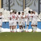 La Cultural Leonesa celebra su gol en Andorra.