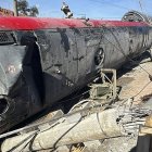 Vista del tren Iryo que descarriló ayer e impactó contra un Alvia.