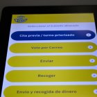Menú de solicitación de cita previa en la oficina de Correos.
