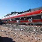 Uno de los vagones del tren Iryo que descarriló. 
