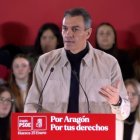 El presidente del Gobierno, Pedro Sánchez, en un acto de campaña del PSOE en Huesca.