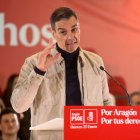 Pedro Sánchez ayer, en el mitin que dio en Zaragoza.
