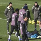 Arbeloa en el entrenamiento de este sábado del Real Madrid.