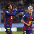 Lamine Yamal celebra su gol, el segundo del Barça.
