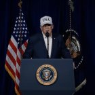 Frame grab from an eight minute statement made by United States President Donald J Trump that was released via his X account concerning the United States attack on Iran, on Saturday, February 28, 2026..Mandatory Credit: @realDonaldTrump via CNP.FOR EDITORIAL USE ONLY - COMMERCIAL USE PROHIBITED