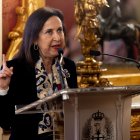 La ministra de Defensa, Margarita Robles, durante la entrega el Premio Extraordinario de Defensa al exministro y alto representante de la UE para Asuntos Exteriores, en el Cuartel General del Ejército de Tierra, a 27 de febrero de 2026, en Madrid (España).