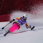Audrey Pascual durante la carrera de supergigante en la que logró la medalla de oro.