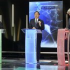 Los candidatos de VOX, PP y PSOE a la presidencia de la Junta de Castilla y León, Carlos Pollán, Alfonso Fernández Mañueco y Carlos Martínez, en el último debate antes de las elecciones del 15-M, en Valladolid.