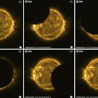 Eclipse total de Sol visto desde la perspectivca del pequeño satélite Proba-2.  La astronauta leonesa Sara García.  Nuria González y José Antonio Diez, en la presentación.