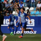 Yeray Cabanzón celebra un gol durante su etapa como cedido en la SD Ponferradina.