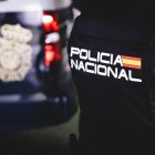 Archivo - Un agente y un coche de Policía Nacional.