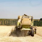 Un tractor realiza labores del campo.