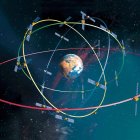 Recreación de algunos satélites en el espacio.