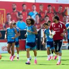 La selección, en un momento del entrenamiento de ayer.
