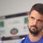 Erik Morán, durante la conferencia de prensa de ayer en el sala de prensa de El Toralín.